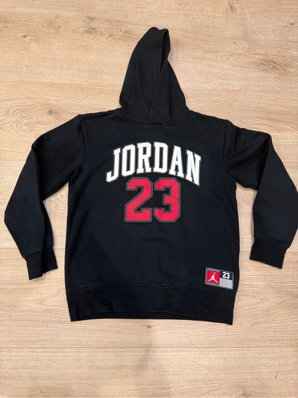 Jordan Black Hoodie with White Lettering and Red 23 Graphic size boy L
